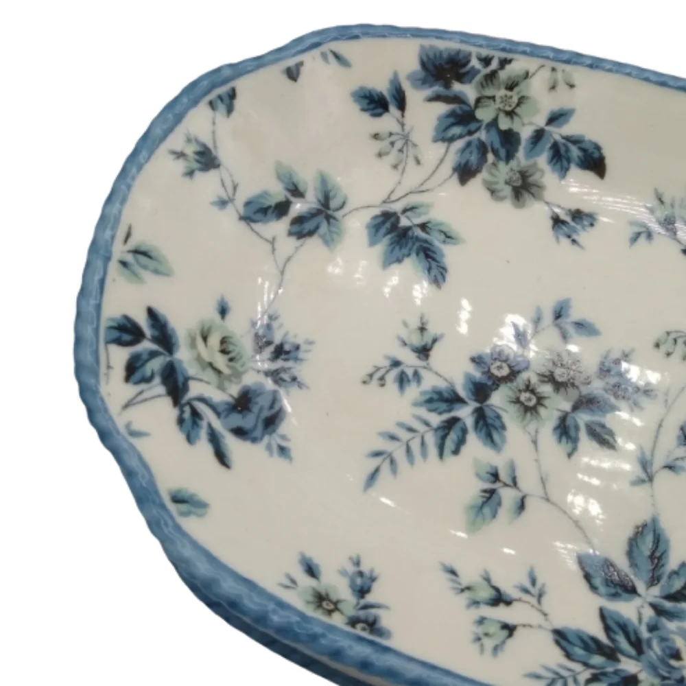 Springs Garden Room Basketweave Blue Roses Floral Porcelain Soap Dish